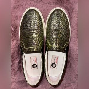Lanvin Paris Iridescent Green Slip-on Sneakers